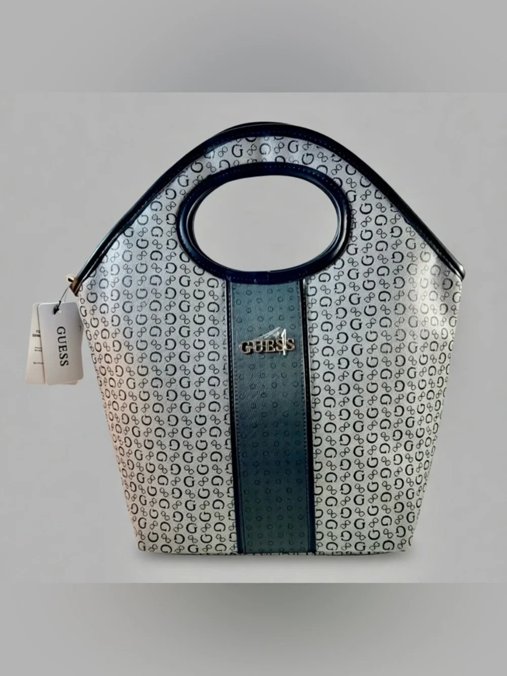 GUESS Cut Out Insulated Lunch Tote Charcoal Gray & Black 15x14x5 RCS9478081
